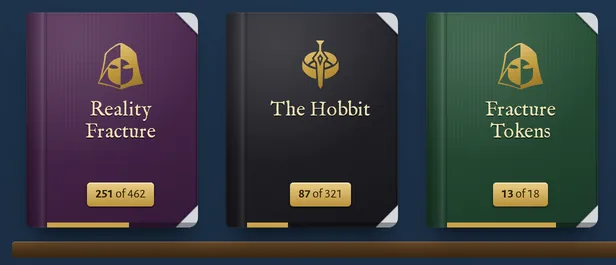 Plum, black and green binders on a deep blue background, with silver corners